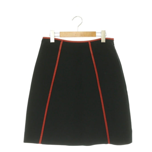 Prada Leather Piping Skirt Trapezoid Knee-Length Black 40