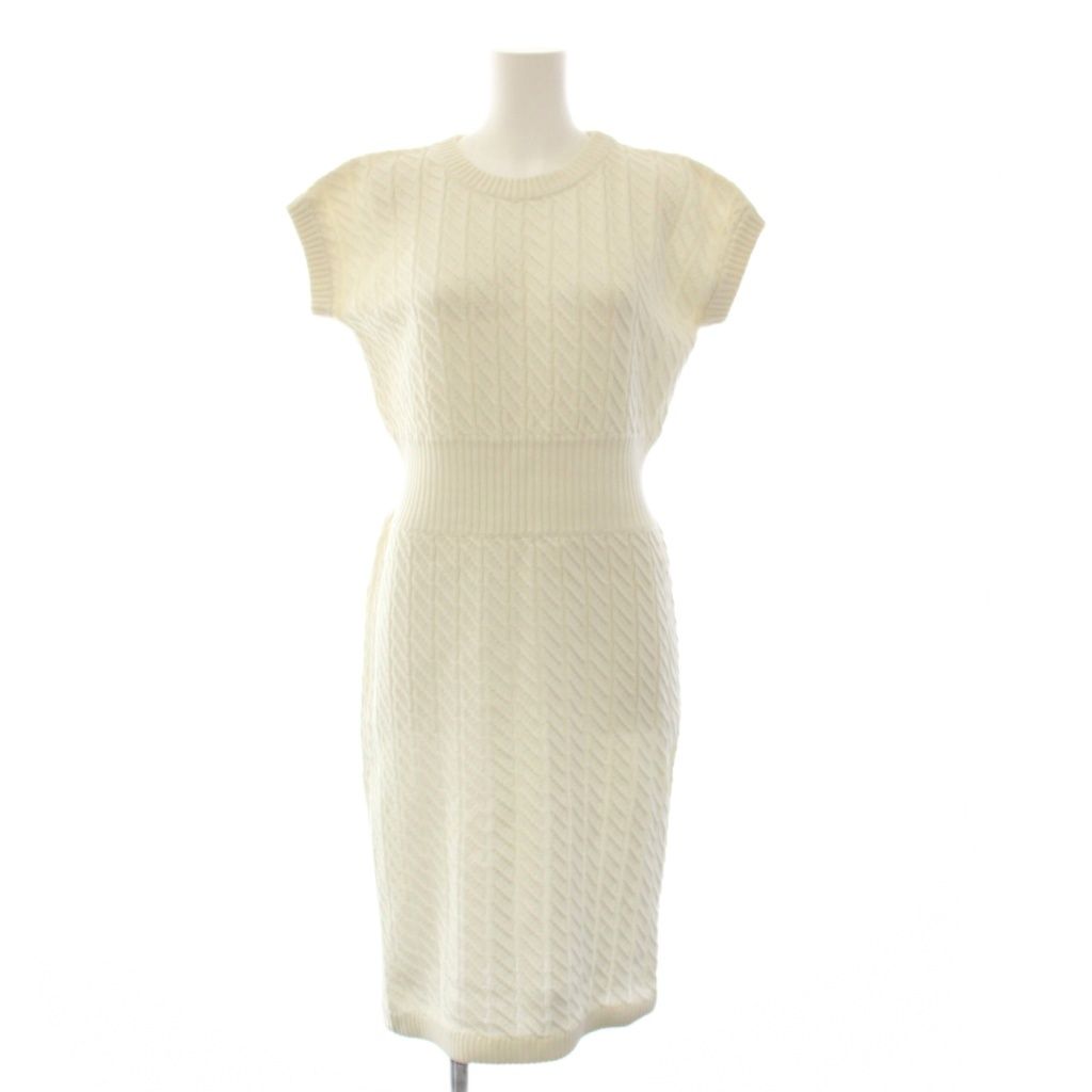 Celine Knit Dress Knee-Length Short Sleeve Cotton White 40