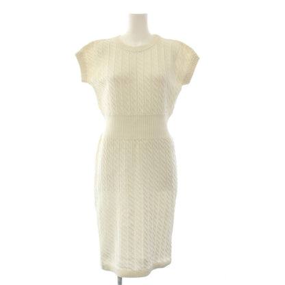 Celine Knit Dress Knee-Length Short Sleeve Cotton White 40