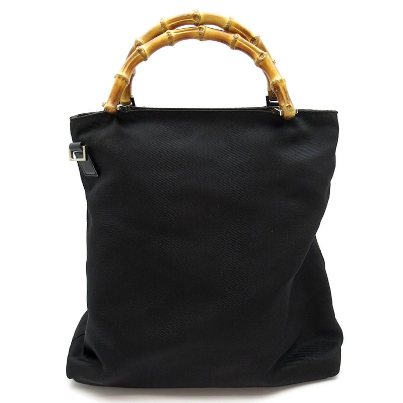 Gucci Bamboo 2-Way Handbag Nylon Leather Black — view 4