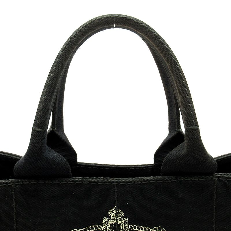 Prada Canapa Tote Bag PM Canvas Black — view 2