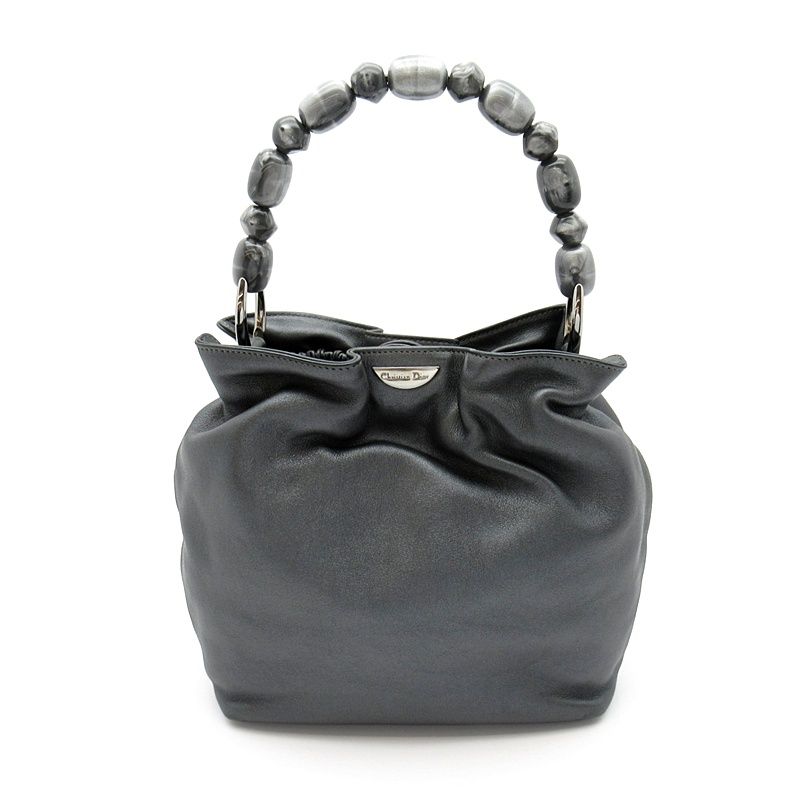 Dior Malice Pearl Handbag Leather Gray