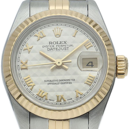 Rolex Datejust Watch Pyramid Roman Dial 18k Yellow Gold SS White