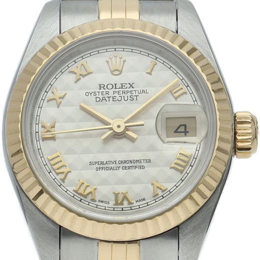 Rolex Datejust Watch Pyramid Roman Dial 18k Yellow Gold SS White
