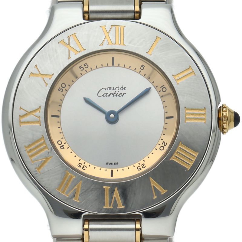 Cartier Must 21 Watch LM 18k Yellow Gold SS Silver