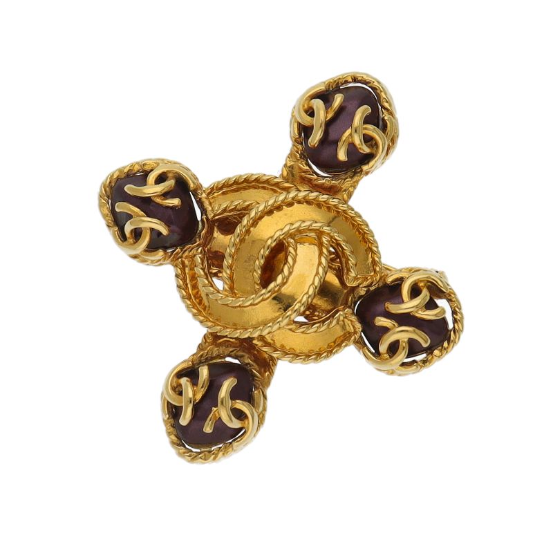 Chanel CC Logo Cross Motif Brooch Brass