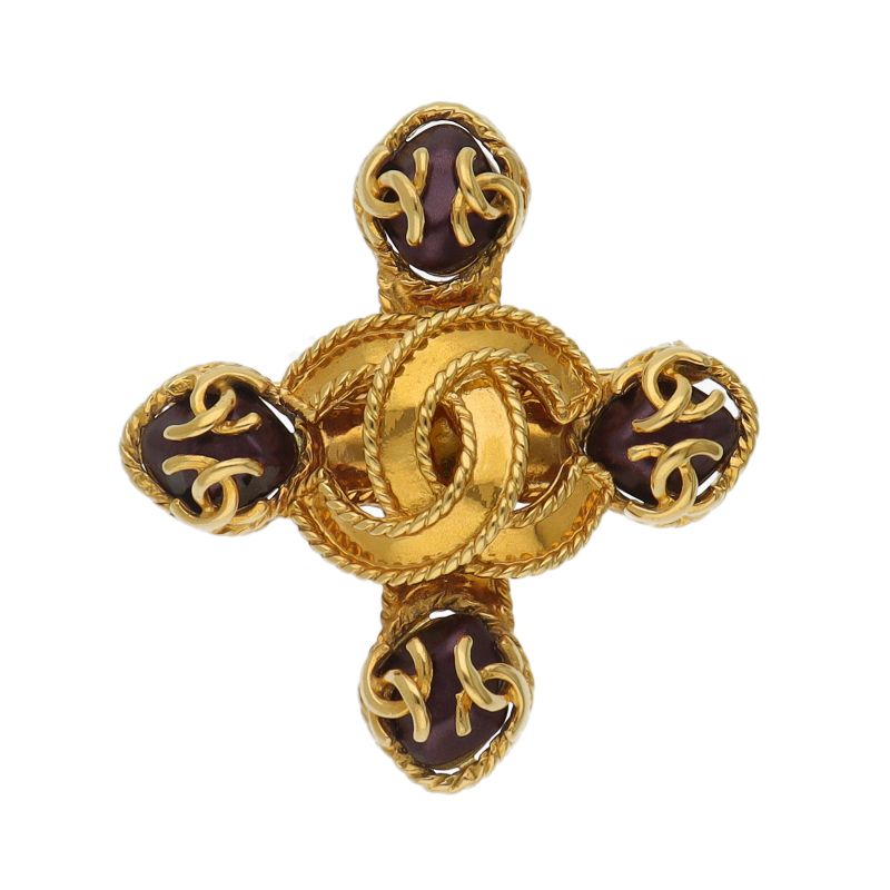 Chanel CC Logo Cross Motif Brooch Brass — view 2