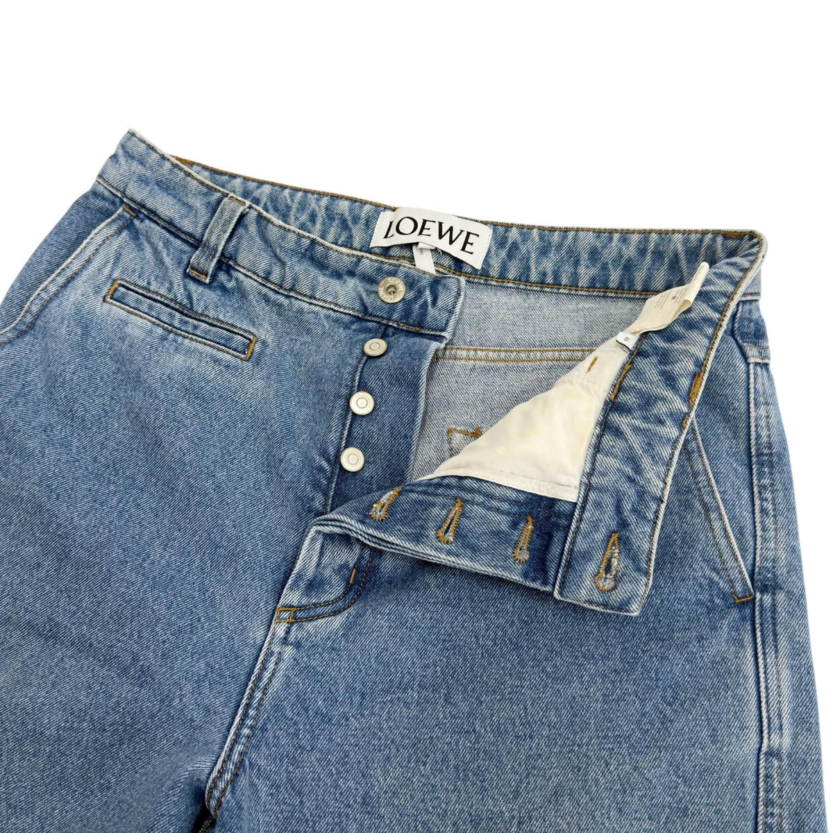 Loewe Review Button Fly Leather Patch Fisherman Denim Pants Indigo 46 — view 3
