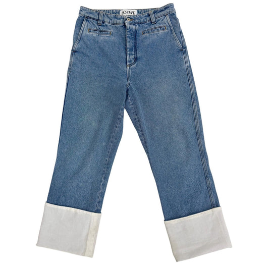 Loewe Review Button Fly Leather Patch Fisherman Denim Pants Indigo 46
