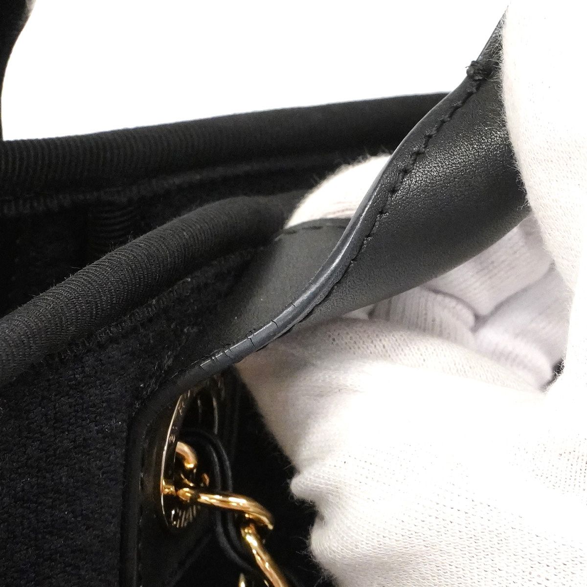 Chanel Chain Tote Bag Deauville Canvas Black Champagne Gold 2-Way Back — view 6