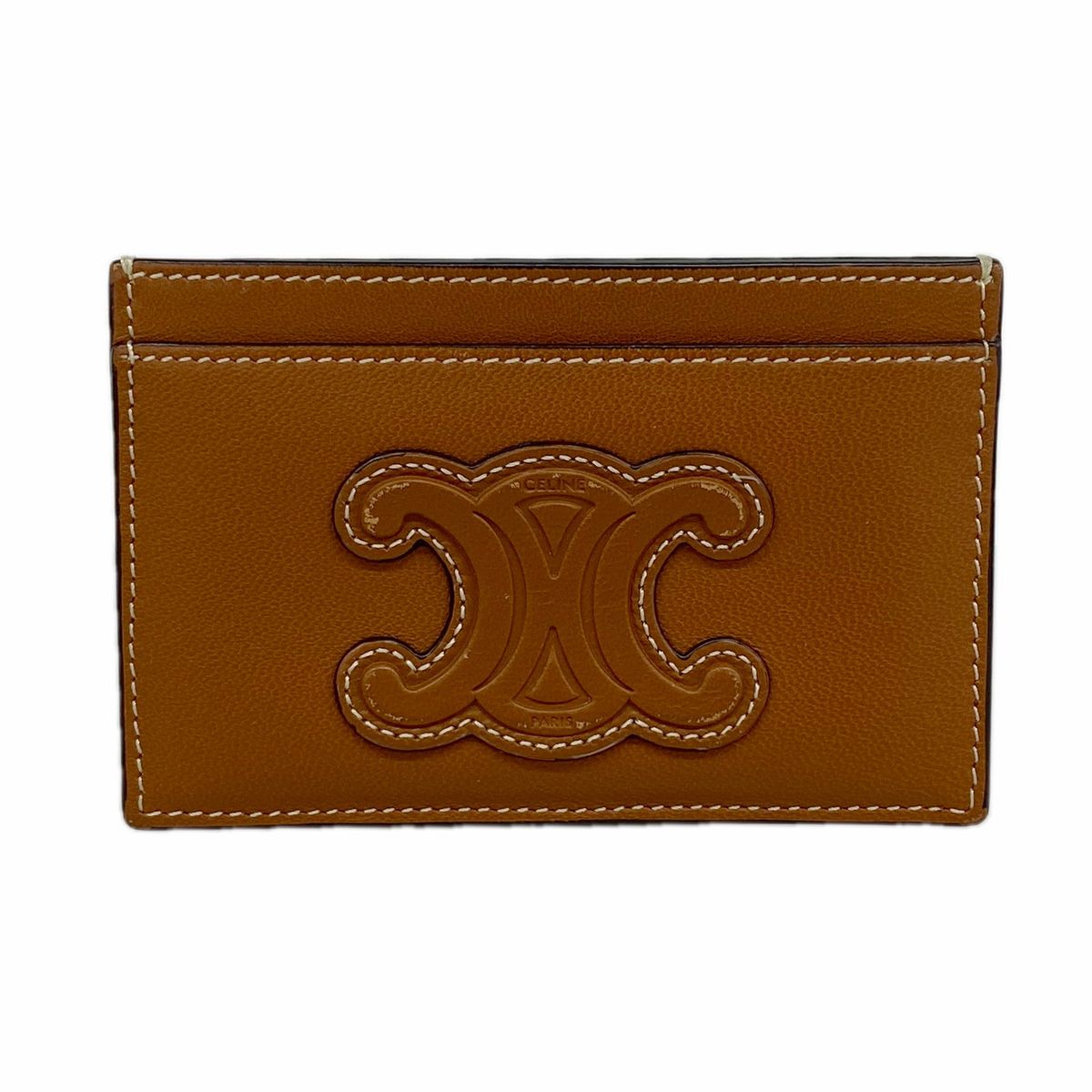 Celine Card Case Triomphe Leather Brown