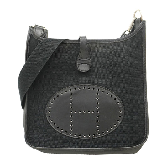 Hermes Shoulder Bag Evelyne Toile Officier Black Silver