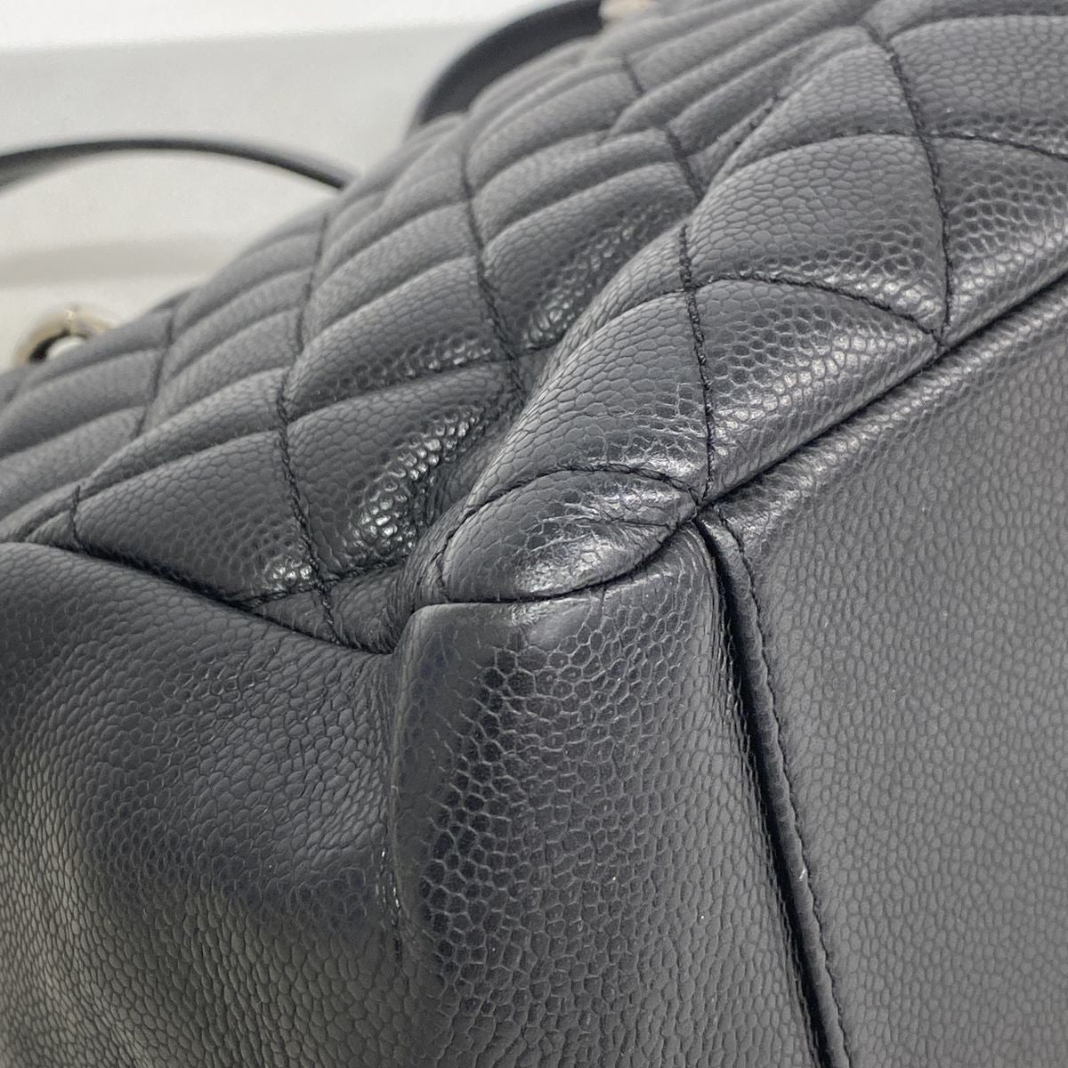 Chanel Chain Tote Bag Quilted Caviar Leather Black Silver — view 8