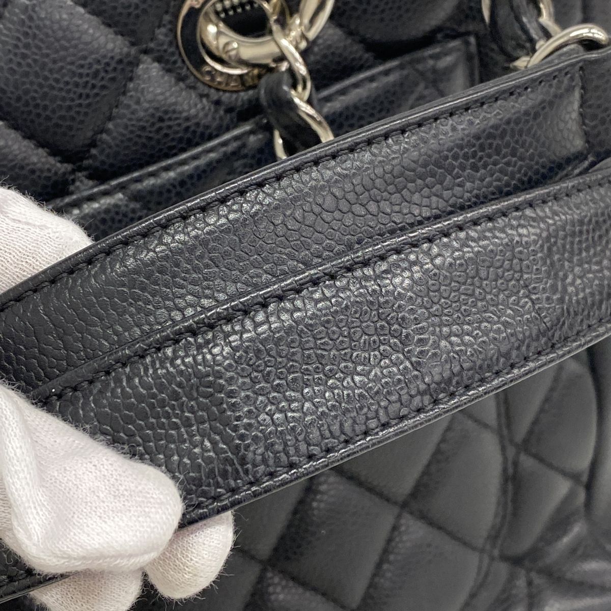 Chanel Chain Tote Bag Quilted Caviar Leather Black Silver — view 7