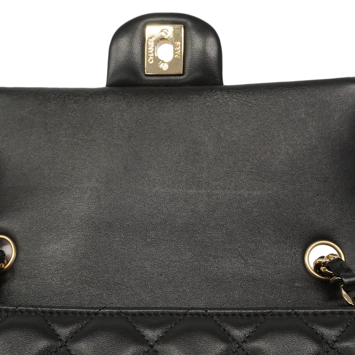 Chanel Shoulder Bag Mini Quilted Lambskin Black Champagne Gold — view 7