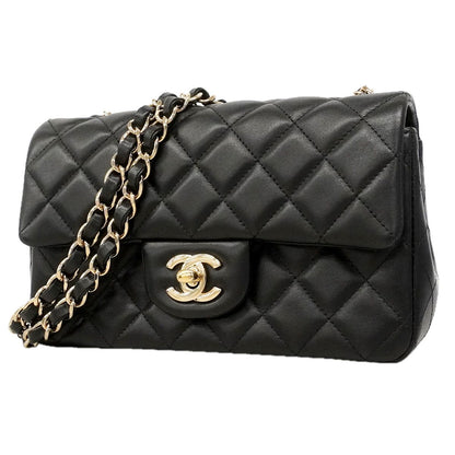 Chanel Shoulder Bag Mini Quilted Lambskin Black Champagne Gold
