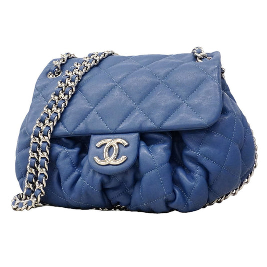 Chanel Shoulder Bag Quilted Leather Blue Silver