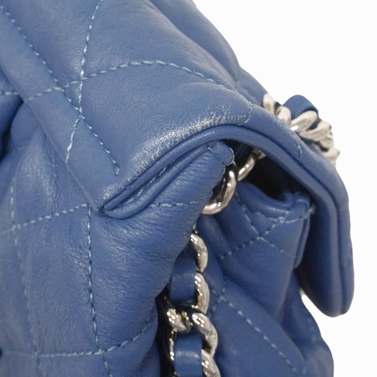 Chanel Shoulder Bag Quilted Leather Blue Silver — view 6