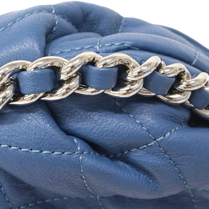 Chanel Shoulder Bag Quilted Leather Blue Silver — view 8