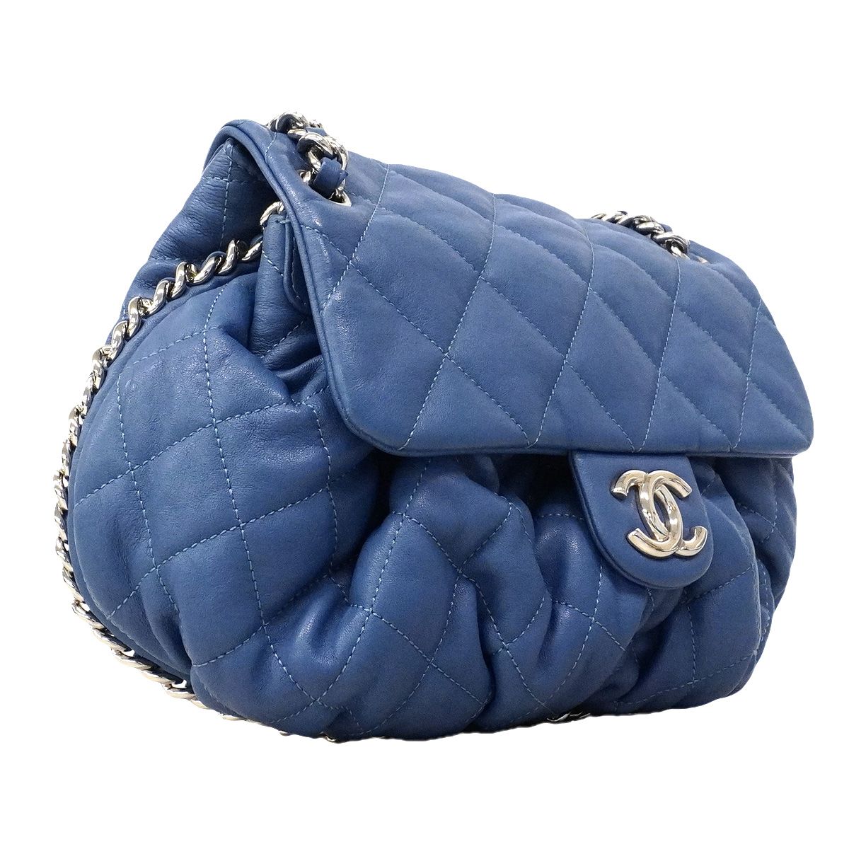 Chanel Shoulder Bag Quilted Leather Blue Silver — view 2