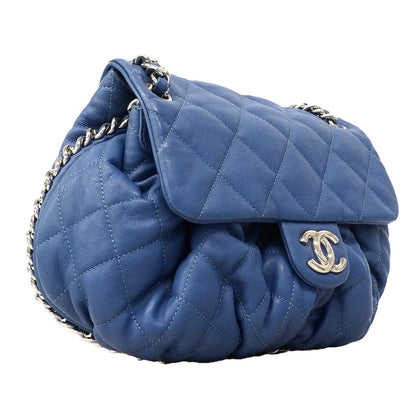 Chanel Shoulder Bag Quilted Leather Blue Silver — view 2
