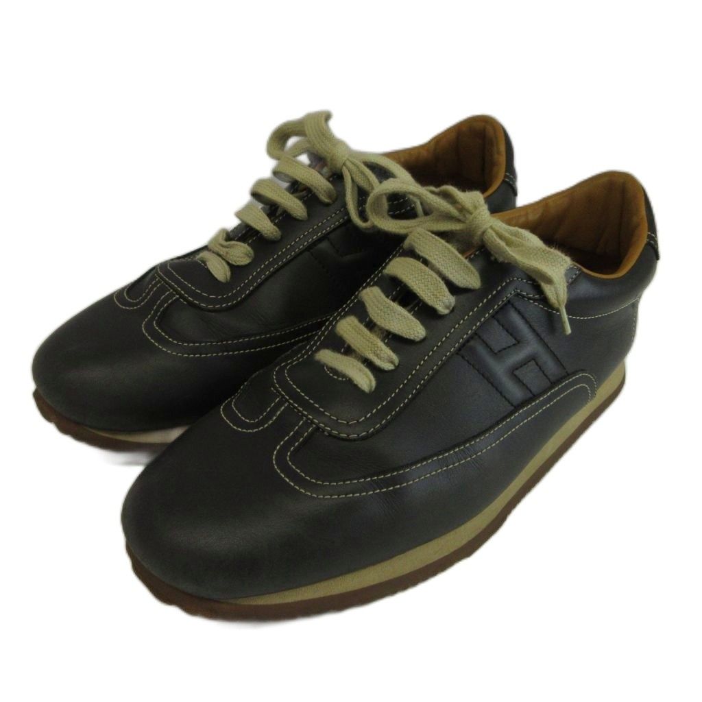 Hermes Quick Sneakers Cowhide Calfskin Low Cut H Logo Stitch Black — view 2