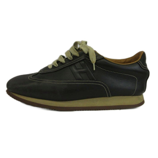 Hermes Quick Sneakers Cowhide Calfskin Low Cut H Logo Stitch Black