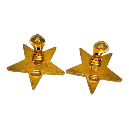 Chanel 01P CC Logo Star Black Gold Vintage Earrings Metal — view 5
