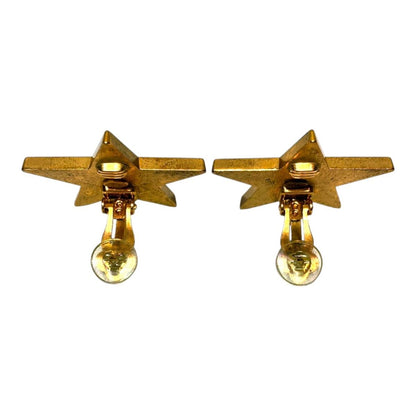 Chanel 01P CC Logo Star Black Gold Vintage Earrings Metal — view 4