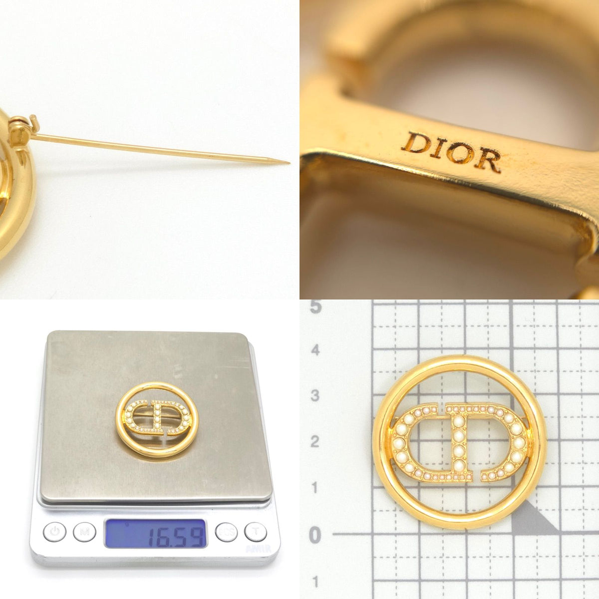 Dior 30 Montaigne CD Brooch Resin Pearl CD Signature Gold-Tone Metal — view 6