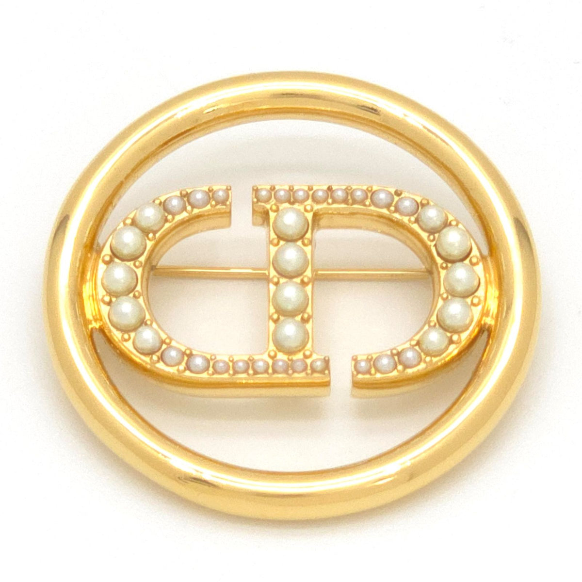 Dior 30 Montaigne CD Brooch Resin Pearl CD Signature Gold-Tone Metal