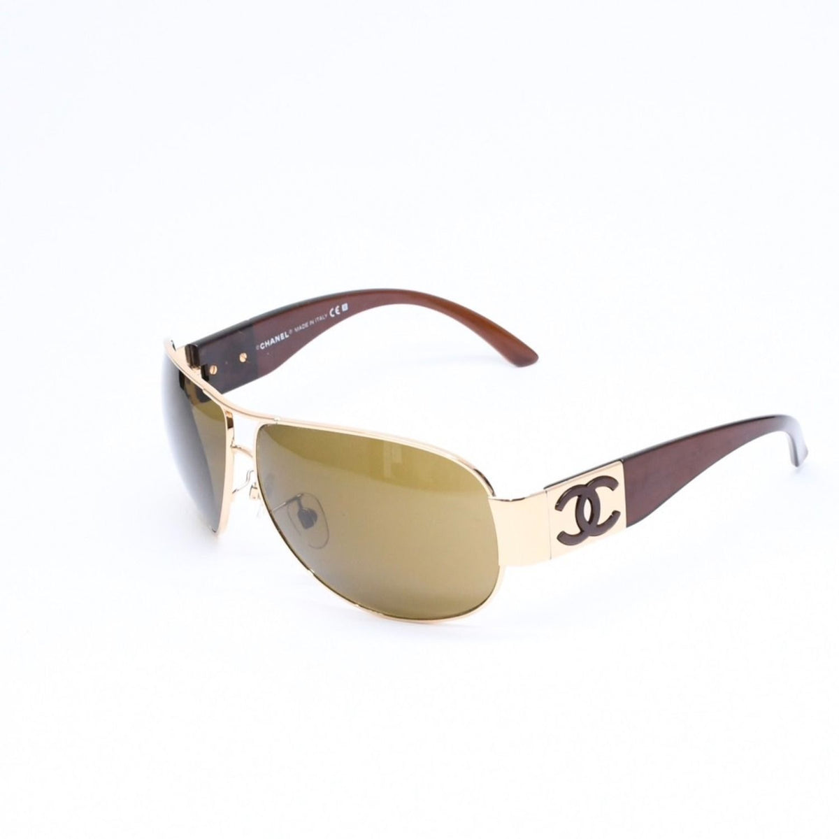 Chanel Side CC Logo Teardrop Sunglasses Metal Acetate Brown Gold Eyewear — view 3
