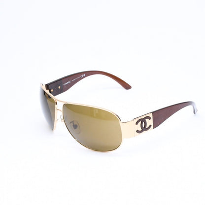 Chanel Side CC Logo Teardrop Sunglasses Metal Acetate Brown Gold Eyewear — view 3