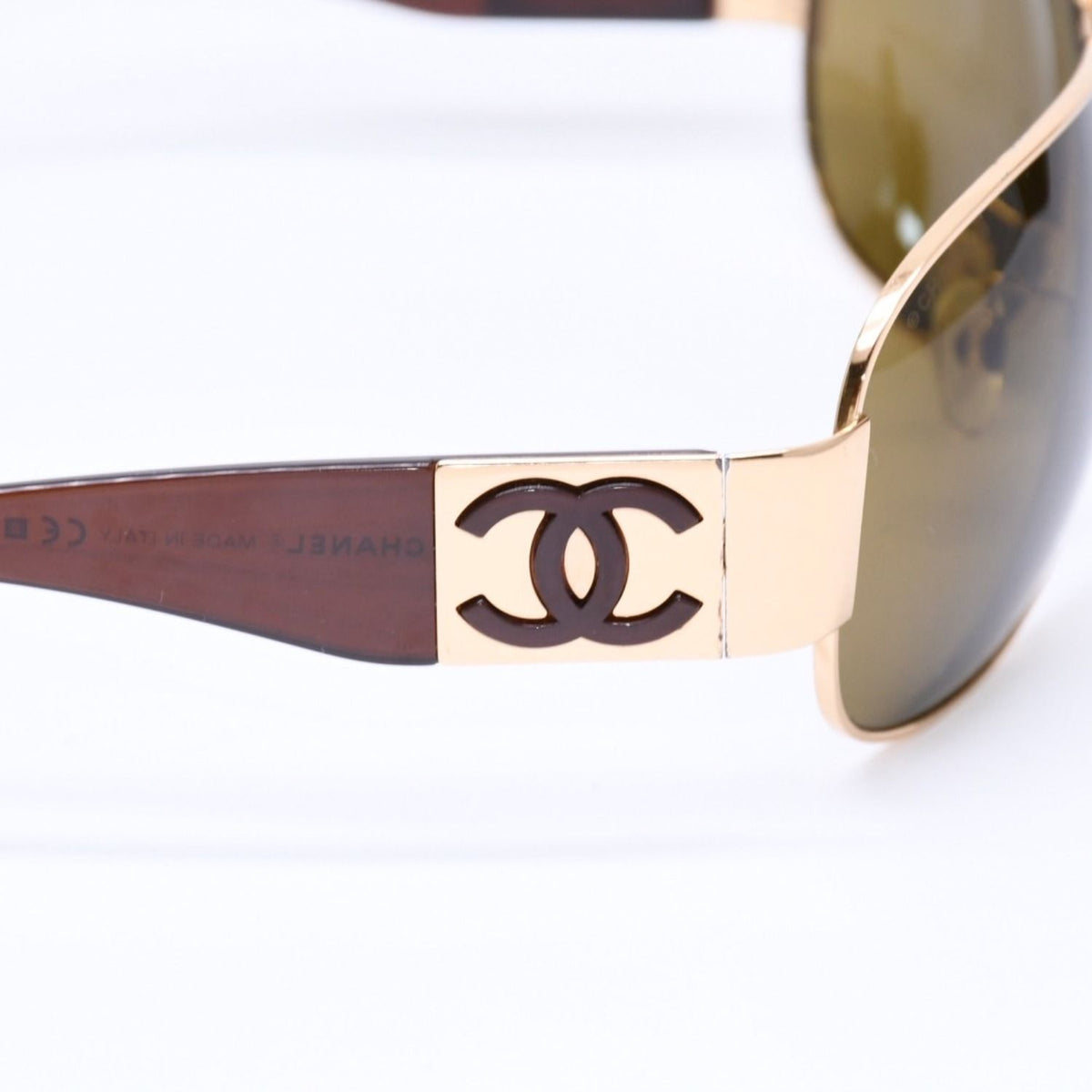 Chanel Side CC Logo Teardrop Sunglasses Metal Acetate Brown Gold Eyewear — view 8