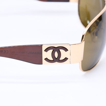 Chanel Side CC Logo Teardrop Sunglasses Metal Acetate Brown Gold Eyewear — view 8