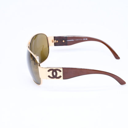 Chanel Side CC Logo Teardrop Sunglasses Metal Acetate Brown Gold Eyewear — view 6