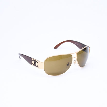 Chanel Side CC Logo Teardrop Sunglasses Metal Acetate Brown Gold Eyewear — view 4