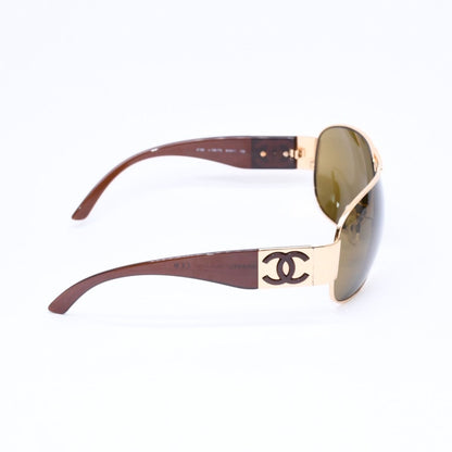 Chanel Side CC Logo Teardrop Sunglasses Metal Acetate Brown Gold Eyewear — view 5