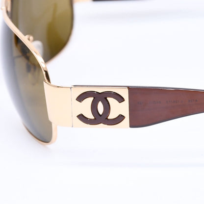 Chanel Side CC Logo Teardrop Sunglasses Metal Acetate Brown Gold Eyewear — view 7