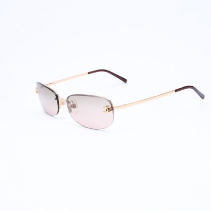 Chanel Rimless Sunglasses Side CC Logo Metal Brown Gold Eyewear — view 3