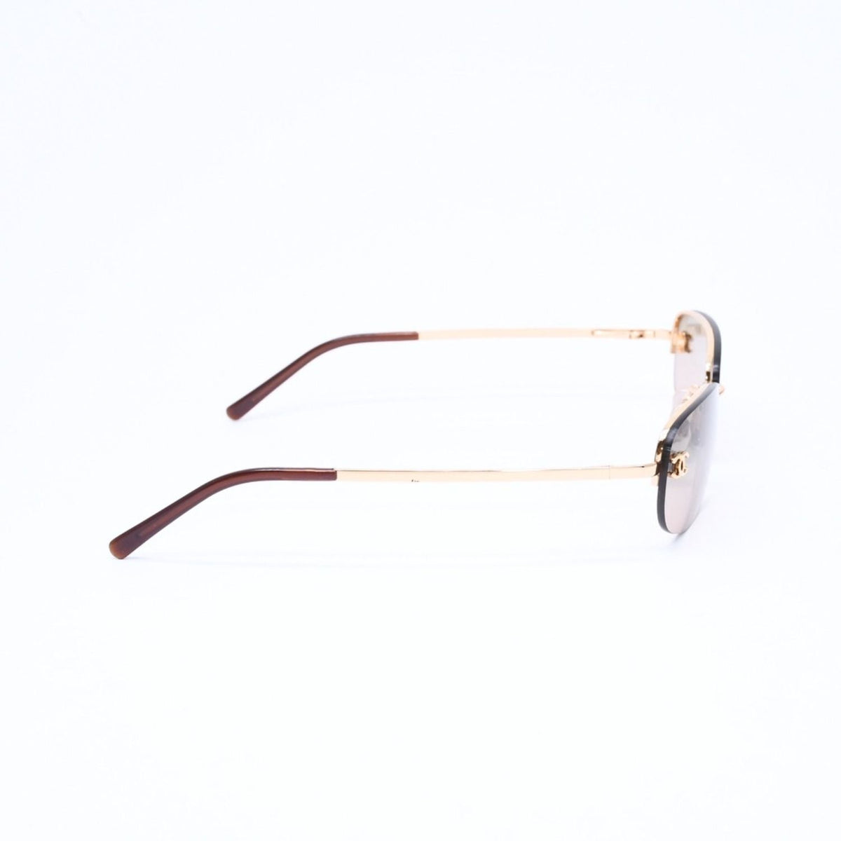 Chanel Rimless Sunglasses Side CC Logo Metal Brown Gold Eyewear — view 5