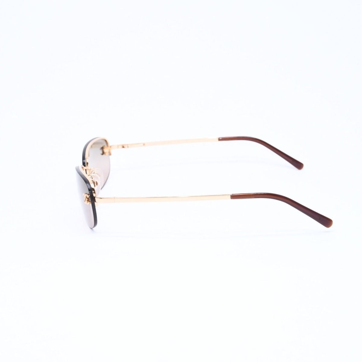 Chanel Rimless Sunglasses Side CC Logo Metal Brown Gold Eyewear — view 6