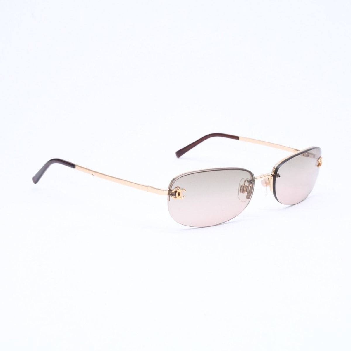 Chanel Rimless Sunglasses Side CC Logo Metal Brown Gold Eyewear — view 4