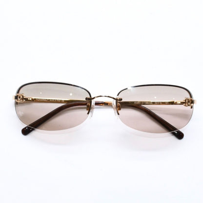 Chanel Rimless Sunglasses Side CC Logo Metal Brown Gold Eyewear — view 2