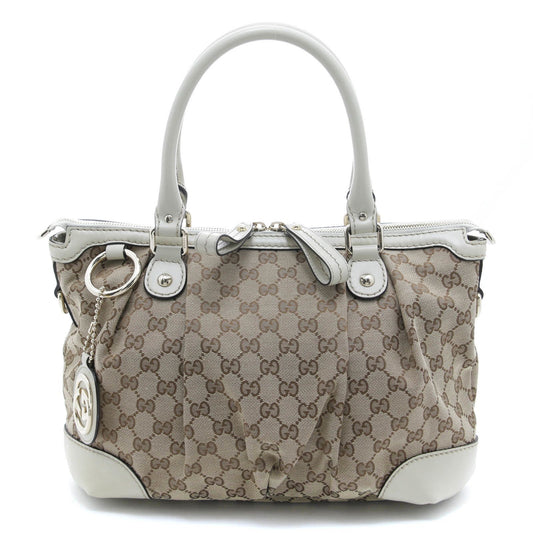 Gucci Sukey Bag Beige Ivory Canvas Leather Handbag GG