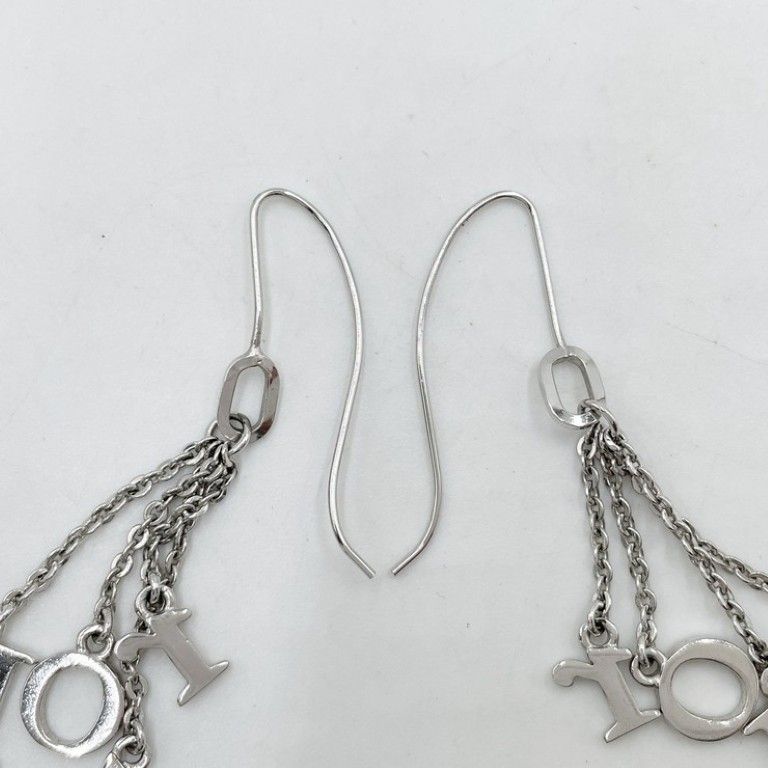 Dior Earrings Logo Silver Metal Chain — view 4