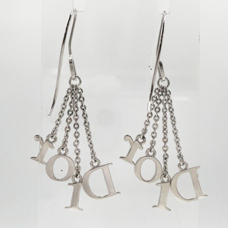 Dior Earrings Logo Silver Metal Chain — view 3