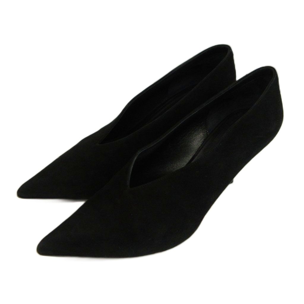 Celine Pumps Suede Pointed Toe High Heels Cut Black