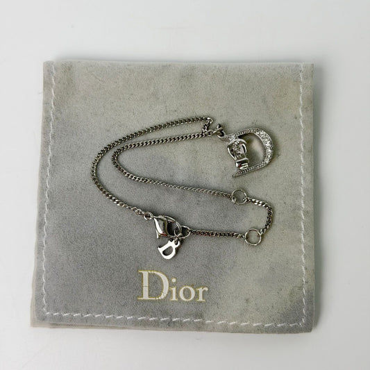 Dior D Logo Crystal Bracelet Plated Rhinestone Silver Vintage