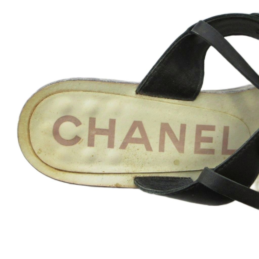 Chanel Sandals Strap Thong CC Logo Leather Black — view 7